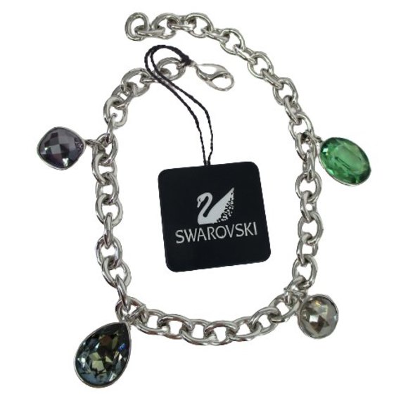 Swarovski Jewelry - SWAROVSKI Necklace 12" Choker Cut Crystal Chunky Charms Rhodium plate Swan Clasp